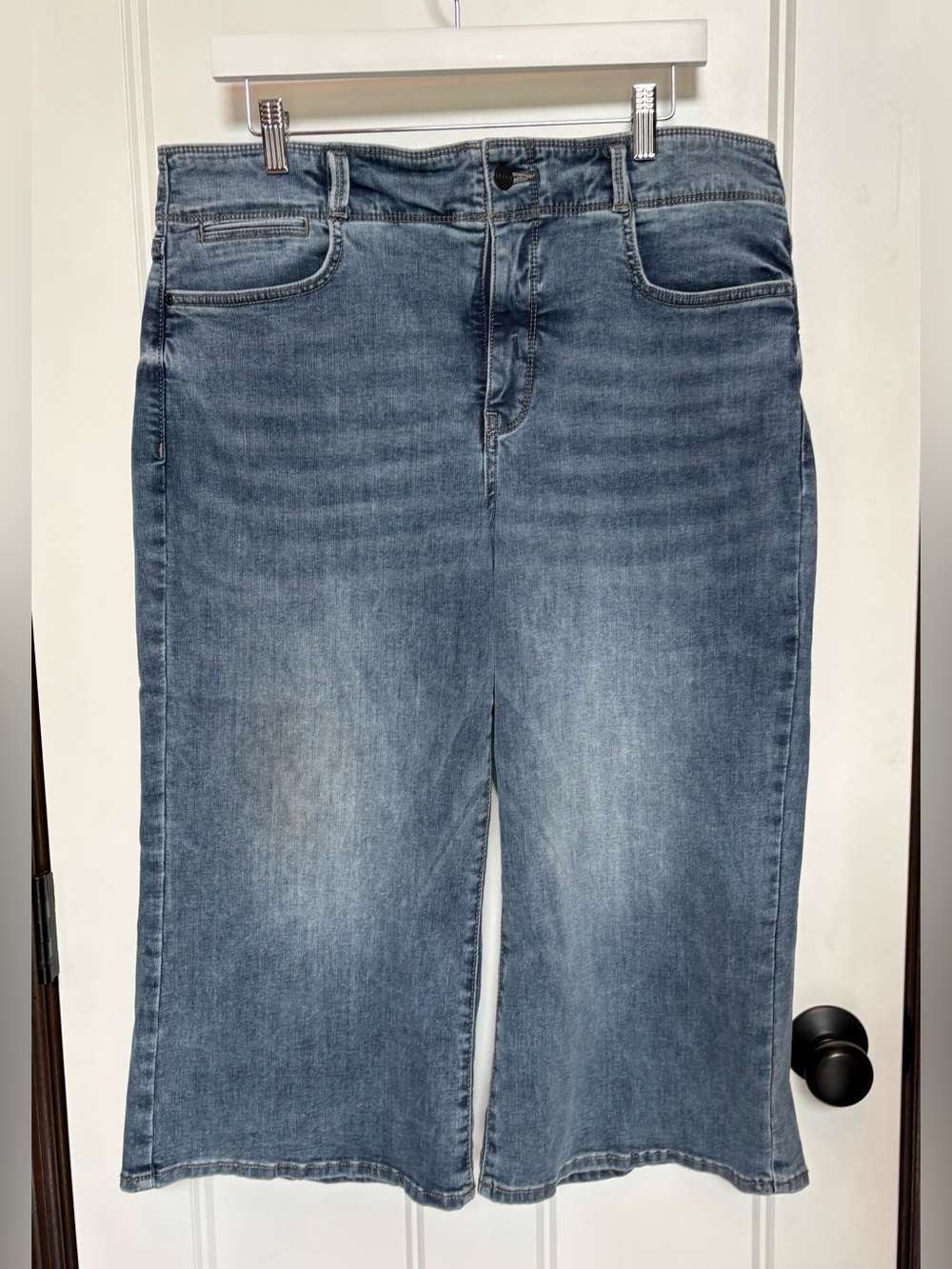 NYDJ Cool Embrace Wide Leg Cropped Denim Jeans Fantasy Blue 14 Petite
